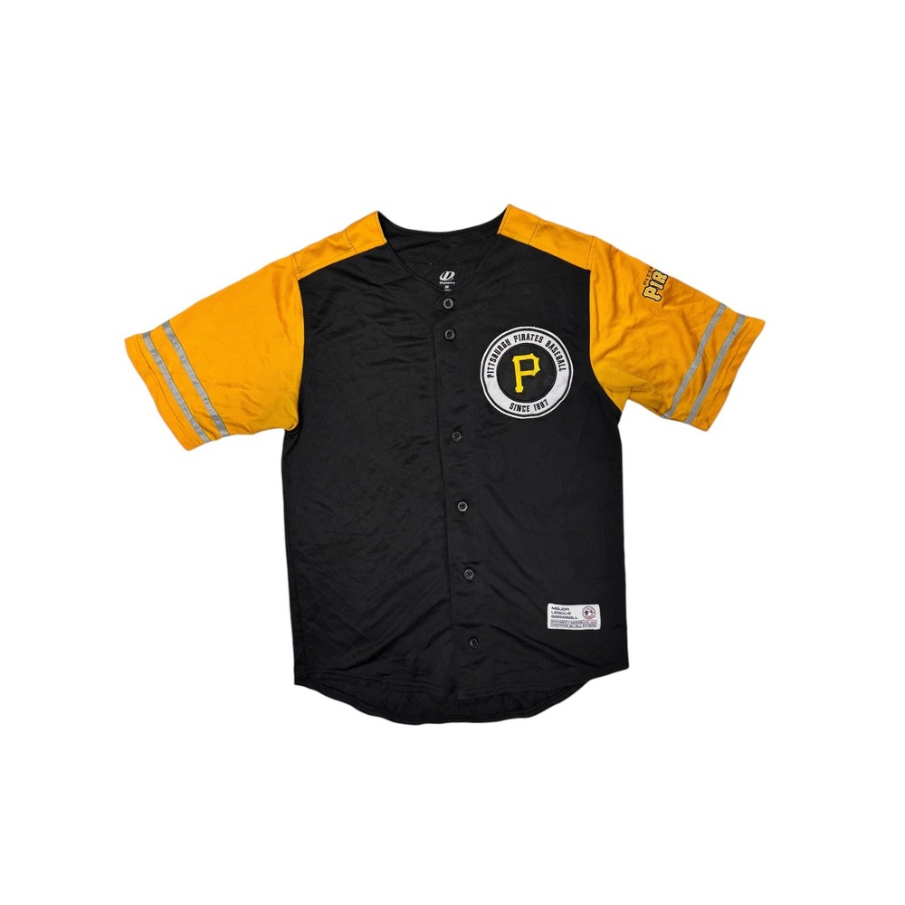 Pittsburgh Pirates Dynasty MLB Baseball Jersey Men's M Black Yellow Button Up